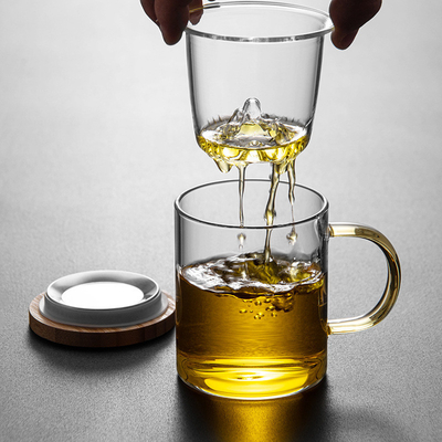Taza de vidrio de alto borosilicato Guanshan Taza de té de bambú y madera para regalos de negocios