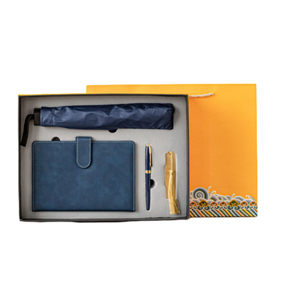 Conjunto de regalos de negocios de cuatro piezas Cuaderno de bolígrafo Bookmark y paraguas con logotipo personalizado
