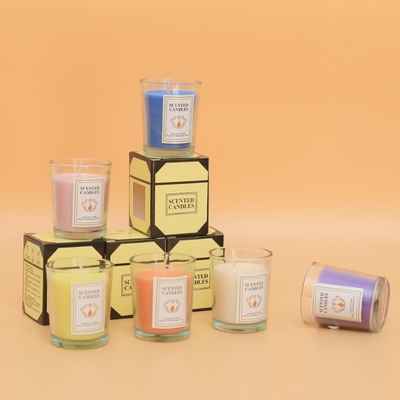 Relaciones con los alumnos Taza de vidrio Aromaterapia Candela de colores de larga duración incienso Candela de piso regalo de promoción