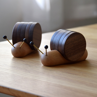 Cushión de taza de caracol de nuez negra de dibujos animados Cushión de té de madera para aislamiento y decoración