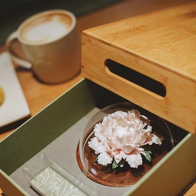 1 Impresión a color Conjunto de punto de flores de cerámica con bandeja de bambú y caja de regalo de bolso