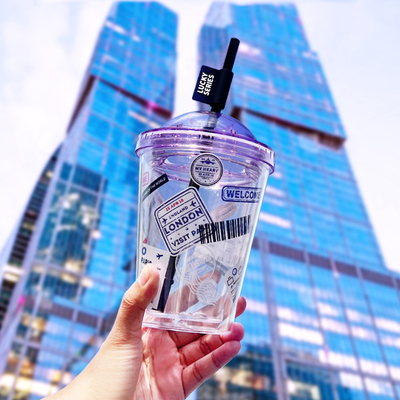 Taza de paja de Instagram de alta belleza de plástico creativo de doble capa Taza de agua para regalo de verano