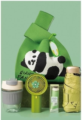 Colorido Panda Bolso de punto Conjunto de regalo con sombrilla de vidrio