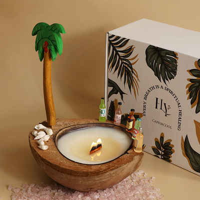 Logotipo del cliente Concha de coco Aromaterapia Candela Caja de regalo Perfumería de la isla de verano