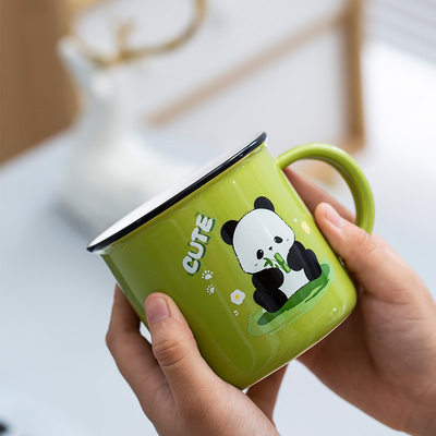 Regalo para el bienestar de los empleados linda copa de agua de cartón de panda cerámica con impresión UV y color