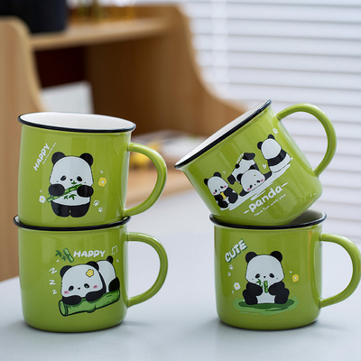 Regalo para el bienestar de los empleados linda copa de agua de cartón de panda cerámica con impresión UV y color