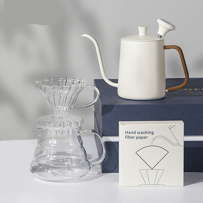 Caja de regalo de utensilios de café de 5 piezas Confeccionada a mano Concha de filtro de taza de uso compartido Concha termómetro y papel de filtro