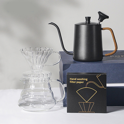 Caja de regalo de utensilios de café de 5 piezas Confeccionada a mano Concha de filtro de taza de uso compartido Concha termómetro y papel de filtro