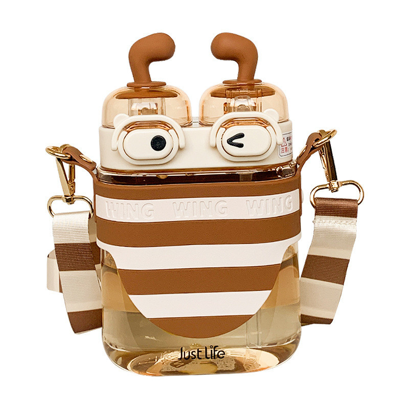 Idea de regalo para el bienestar de los empleados Cute Bee Plastic Straw Cup con correa trasera y logotipo personalizado