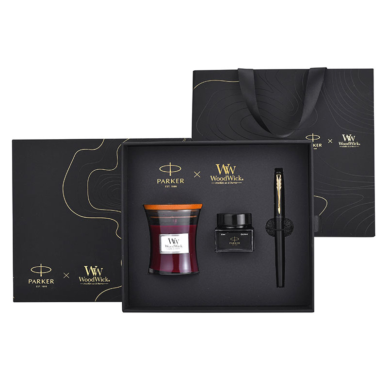 XL de nivel de entrada Black Gold Ink Pen WoodWick Aromaterapia Set de regalo negro para el aniversario