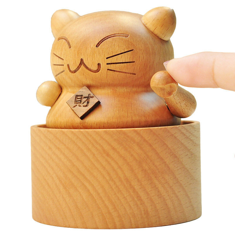 Año Mini Carrusel Gato Afortunado Caja de Música Pastel de Madera Sólida Caja de Música Decoración Regalo de Cumpleaños