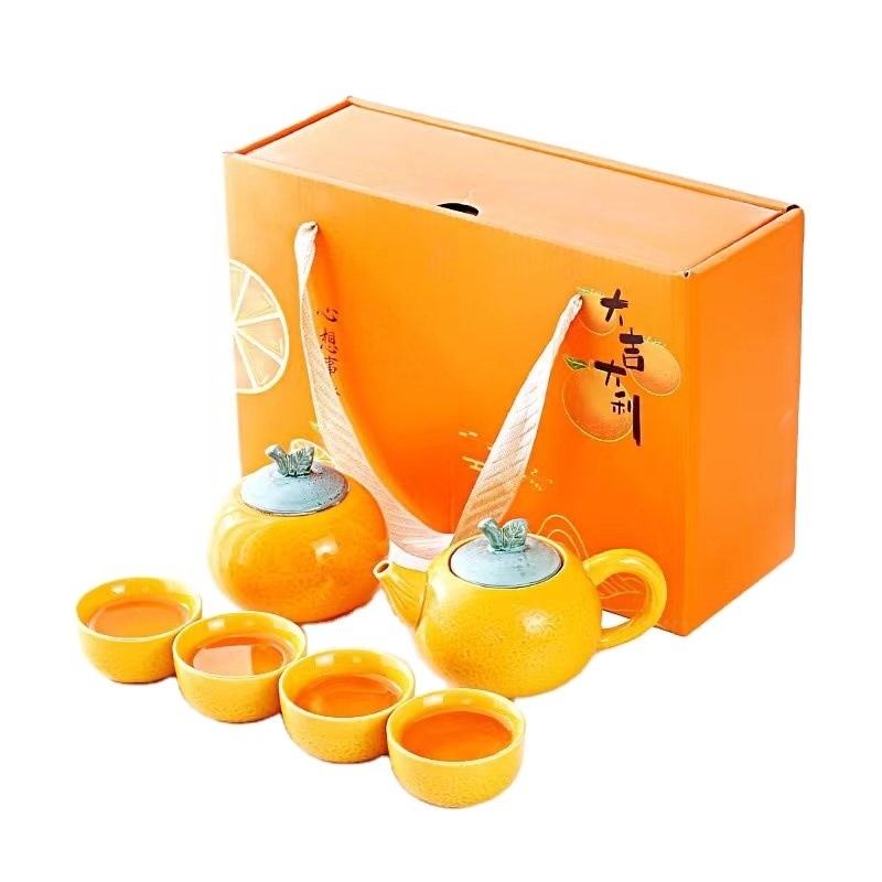 Relaciones con alumnos Set de té Dajidali Deseo de corazón Caja de regalo naranja con cuatro tazas y tetera