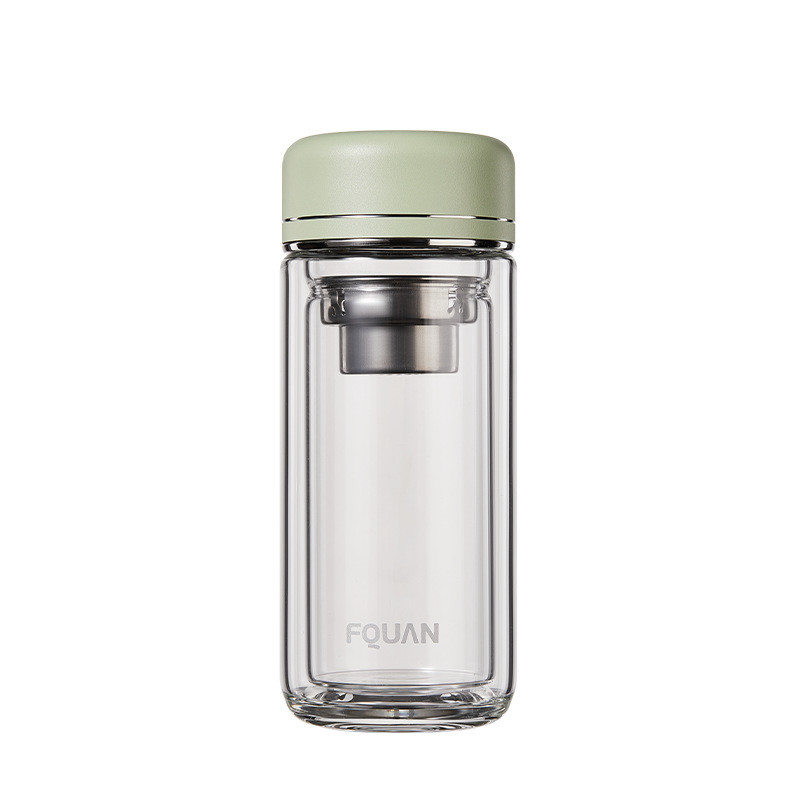 Copo de vidrio de doble capa de alto borosilicato práctico con partición de té e impresión UV