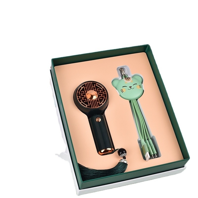 Impresión de serigrafía -Chic Business Gift Box con pequeño ventilador y línea de datos de gato Zhaocai