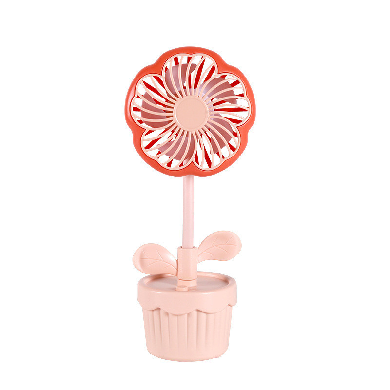 Productos de oficina ventilador de plantas en maceta recargable en dibujos animados con diseño de flores para el verano