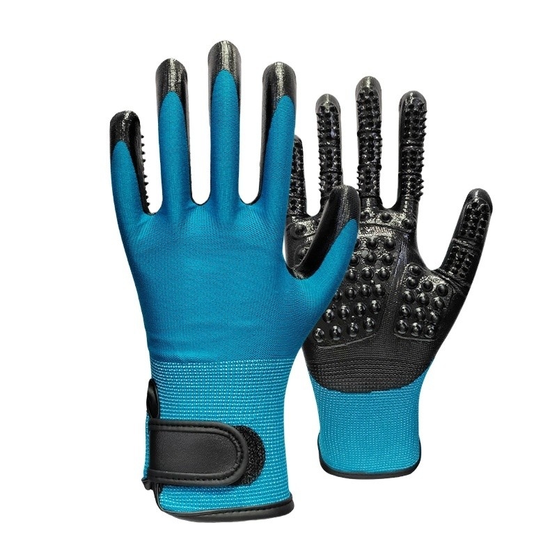 Guantes de depilación para mascotas con puntas metálicas Masaje azul Limpia y elimina el vello flotante
