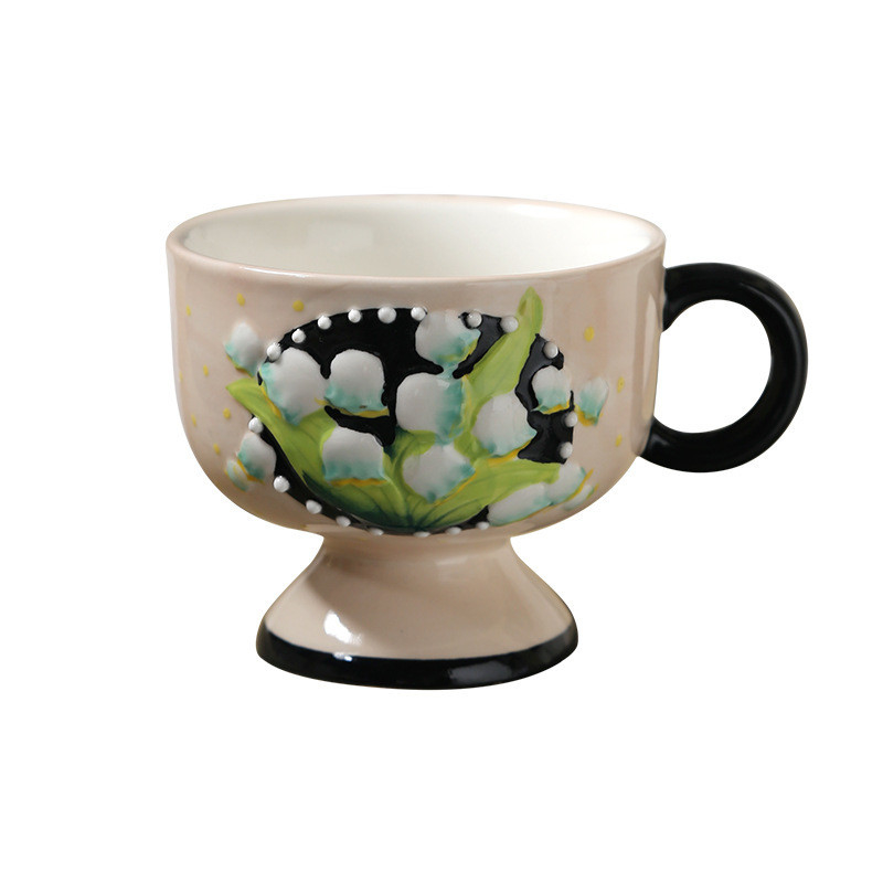 Antiguo lirio del valle pintado a mano taza de café de cerámica perfecta para regalos de negocios