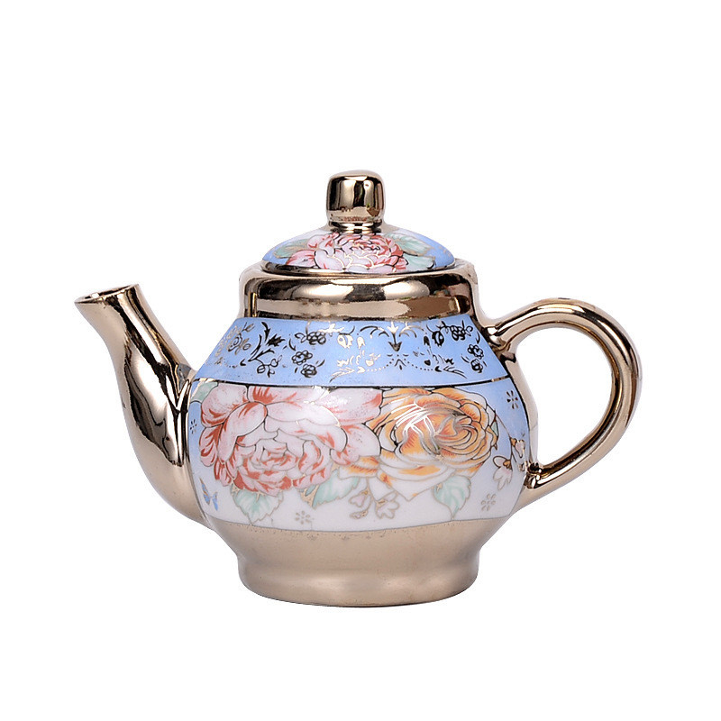 Set de cerámica impresa con pantalla de seda estilo europeo con taza y plato de café recubierto de oro