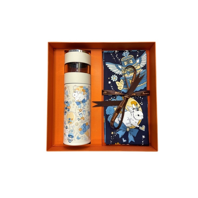 Caja de regalo del Día de los Inocentes de seda Toallas de té de separación Set de taza térmico para agencia de viajes