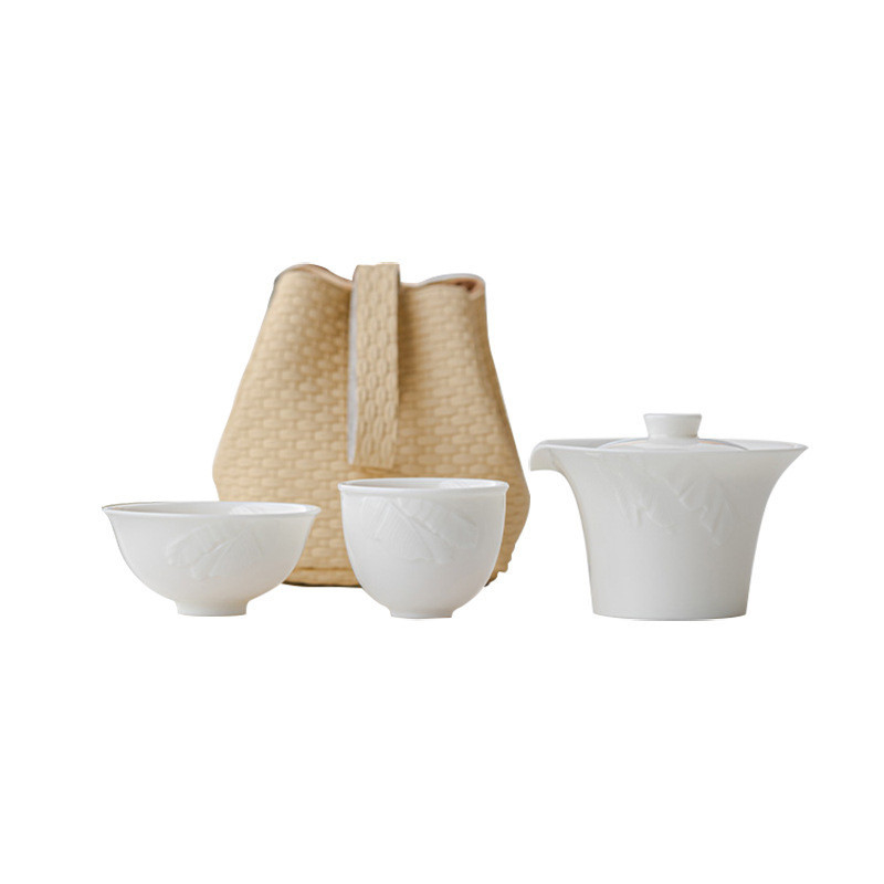 Conjunto de té con hoja de plátano de porcelana blanca en relieve perfecto para el Día de los Inocentes.