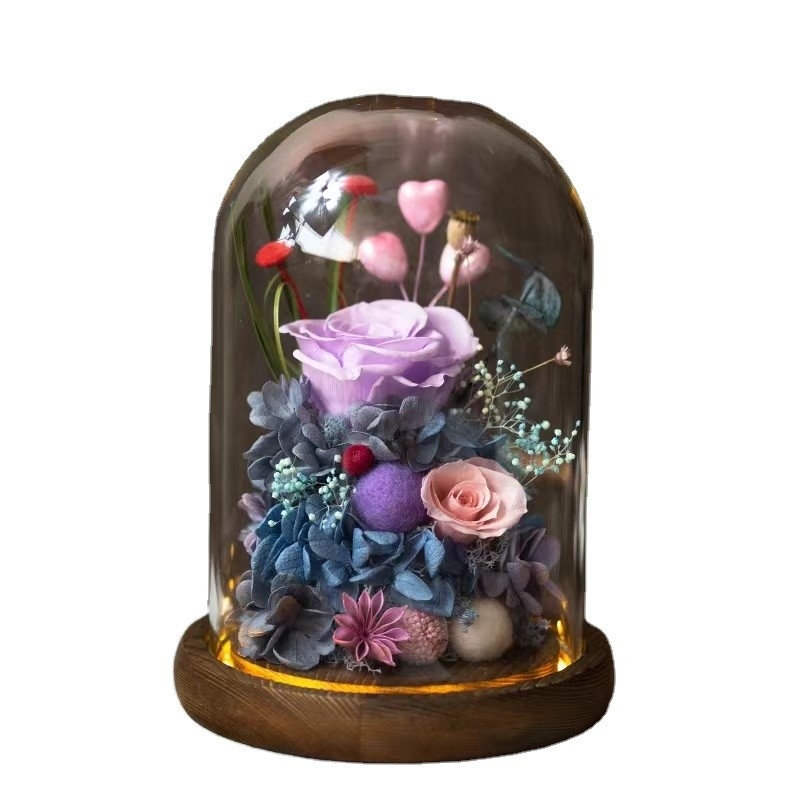Elegante flor eterna de rosas de vidrio de cubierta de regalo para el regalo de cumpleaños práctico