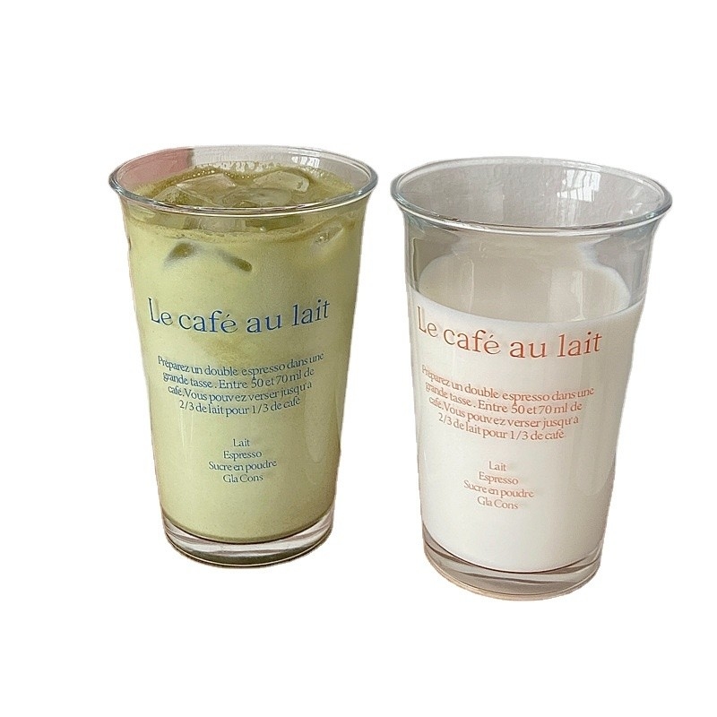 350 ml Ins Fashion Text Imprimir taza de vidrio para taza de agua retro
