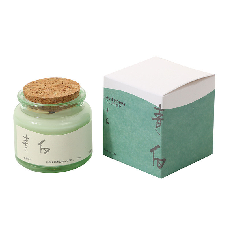 2 Impresión gráfica a color en corcho de madera copa verde vela de aromaterapia para evento de nicho