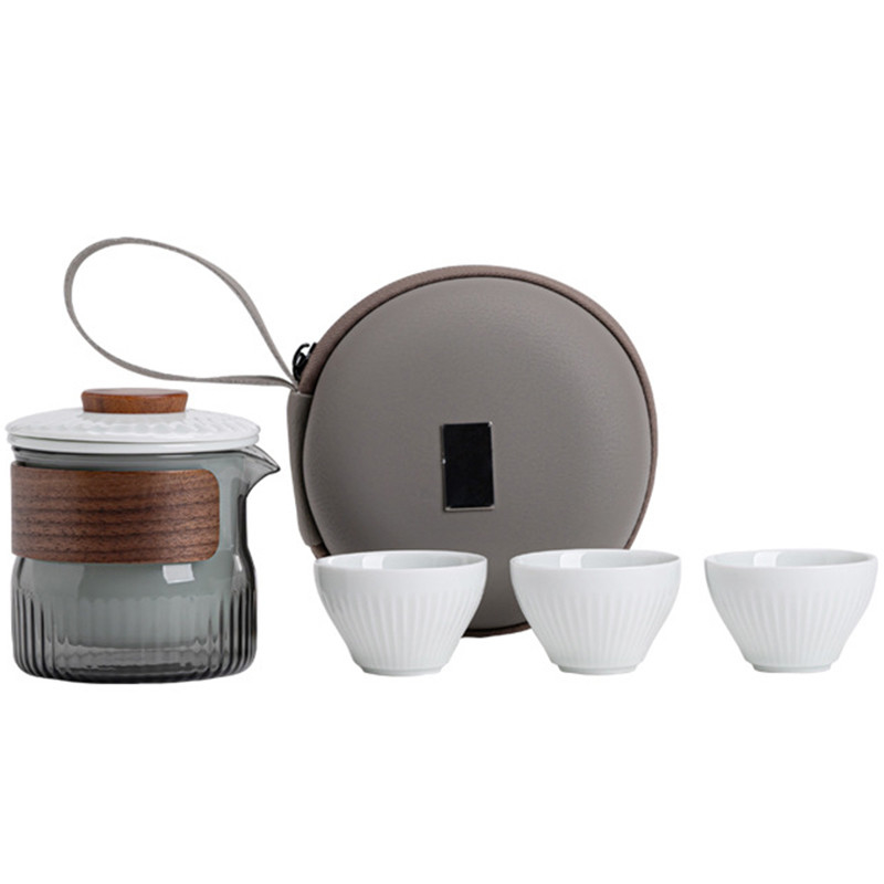 Presentación Conjunto de regalos Dongli Travel Express Conjunto de tazas portátil Bolsa redonda Una olla Tres tazas Conjunto de té de negocios regalo