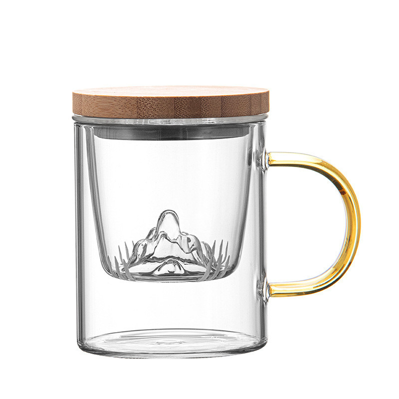 Taza de vidrio de alto borosilicato Guanshan Taza de té de bambú y madera para regalos de negocios