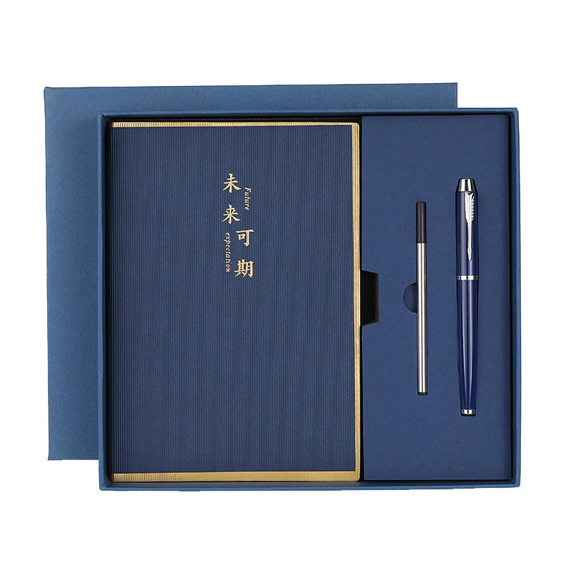 Caja de regalo de cuero amarillo para libros de negocios con dos piezas Conjunto de cuadernos Pluma de firma