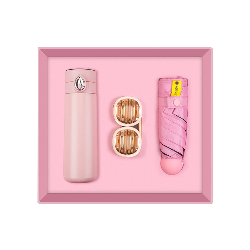 Verano Set de tres piezas de gota de agua digital de visualización copa cuello ventilador plegable regalos de paraguas