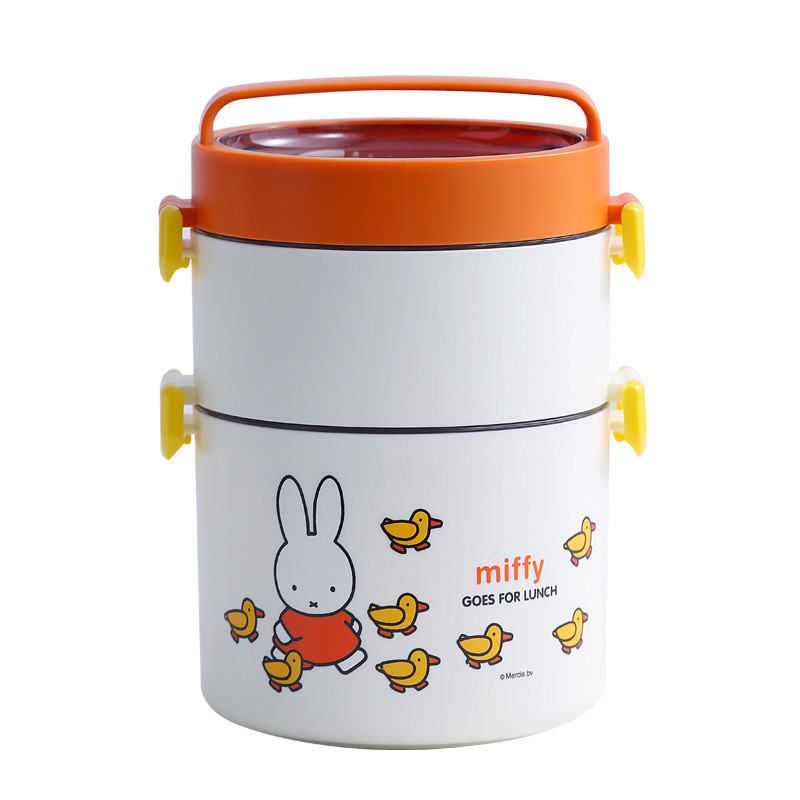 Caja de comidas portátil de doble capa con dibujos animados de diseño redondo