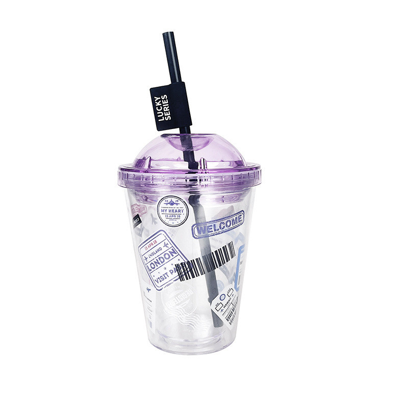 Taza de paja de Instagram de alta belleza de plástico creativo de doble capa Taza de agua para regalo de verano