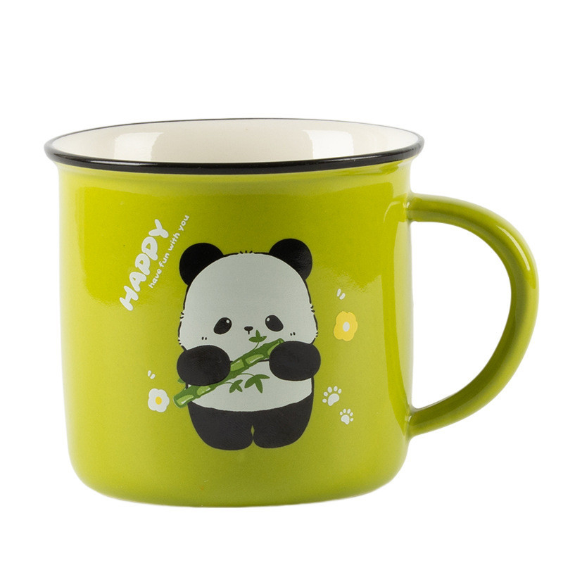 Regalo para el bienestar de los empleados linda copa de agua de cartón de panda cerámica con impresión UV y color