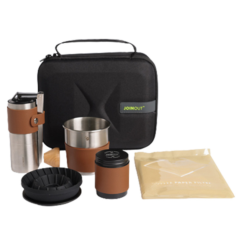 Conjunto de café portátil al aire libre con molinilla de frijoles giratoria a mano y combinación de taza de filtro