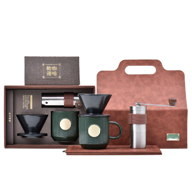 Caja portátil de regalo de negocios con molino de frijoles taza de filtro cerámico y taza de café de cerámica